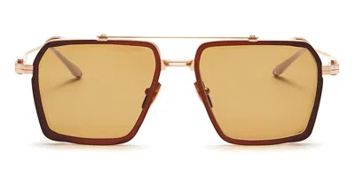 Akoni Tiros - Brushed White Gold / Light Havana Sunglasses In Brown