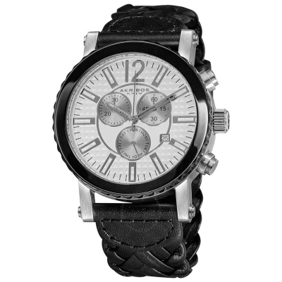 Akribos Xxiv Akribos Chronograph Black Leather Men's Watch Ak571bk In Black / White