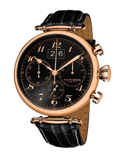 Akribos Xxiv Akribos Xxvi Men's Leather Watch In Gold