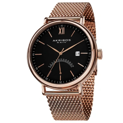 Akribos Xxiv Black Dial Rose Gold-tone Mesh Men's Watch Ak731rg In Black / Gold / Gold Tone / Rose / Rose Gold / Rose Gold Tone