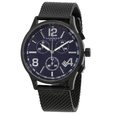 Akribos Xxiv Blue Dial Black-plated Mesh Men's Watch Ak719bu In Black / Blue / Grey