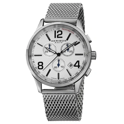 Akribos Xxiv Chronograph Silver Dial Stainless Steel Mesh Men's Watch Ak719ss In White