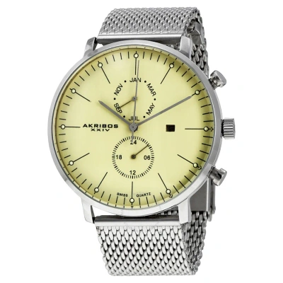 Akribos Xxiv Cream Dial Stainless Steel Men's Watch Ak685ss In Yellow