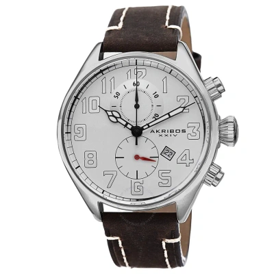 Akribos Xxiv Essential  Chronograph White Dial Brown Leather Men's  Watch Ak706br