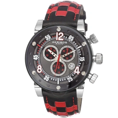 Akribos Xxiv Explorer Chronograph Black Dial Checkered Leather Men's Watch Ak612rd In Red
