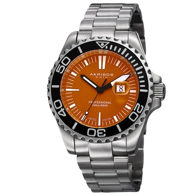 Akribos Xxiv Matte Orange Dial Stainless Steel Men's Watch Ak735or In Metallic
