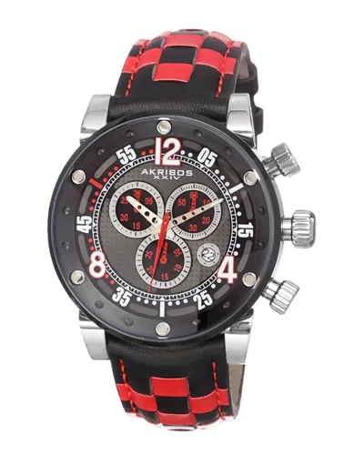 Akribos Xxiv Men's Checkered Leather Strap Watch In Blue