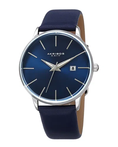 Akribos Xxiv Men's Genuine Leather Watch In Blue