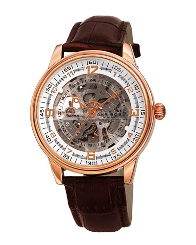 Akribos Xxiv Men's Genuine Leather Watch In Gold