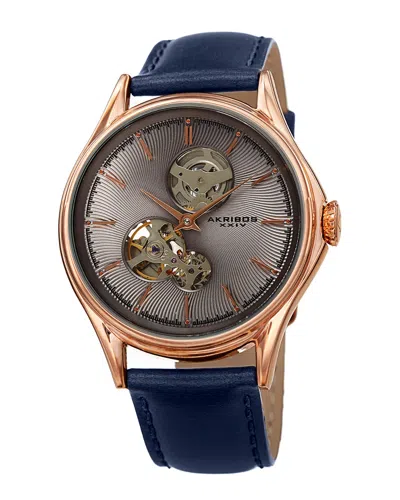 Akribos Xxiv Men's Genuine Leather Watch In Blue