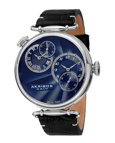 Akribos Xxiv Men's Genuine Leather Watch In Black