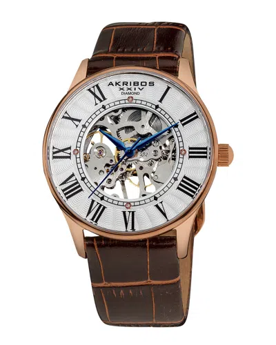 AKRIBOS XXIV AKRIBOS XXIV MEN'S LEATHER DIAMOND WATCH