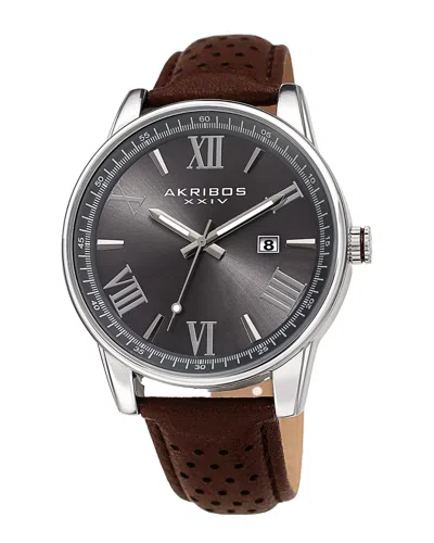 Akribos Xxiv Men's Leather Watch In Brown