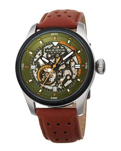 Akribos Xxiv Men's Leather Watch In Brown