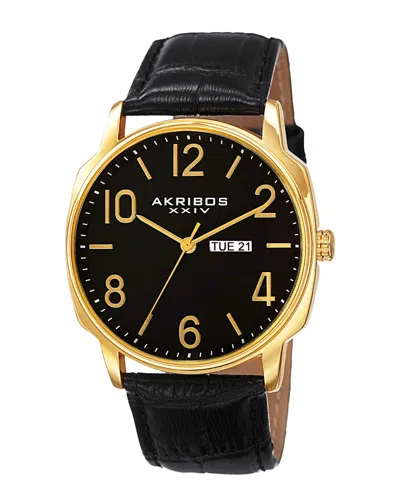 Akribos Xxiv Men's Leather Watch In Black