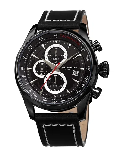 Akribos Xxiv Men's Leather Watch In Black