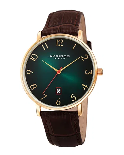 Akribos Xxiv Men's Leather Watch In Green