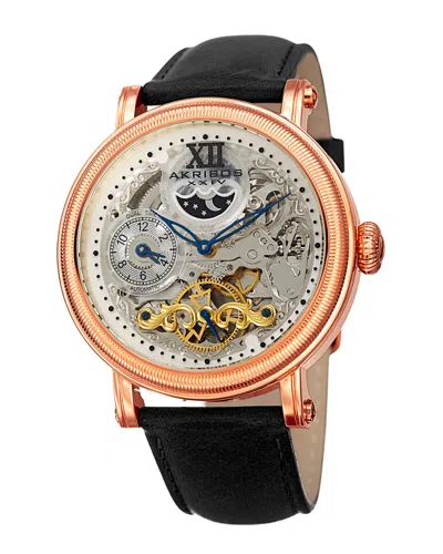 Akribos Xxiv Men's Leather Watch In Gold