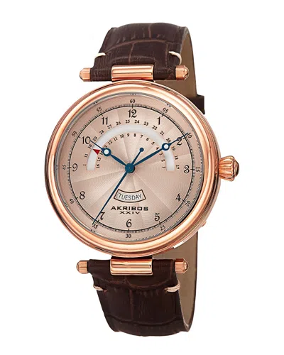 Akribos Xxiv Men's Leather Watch In Gold
