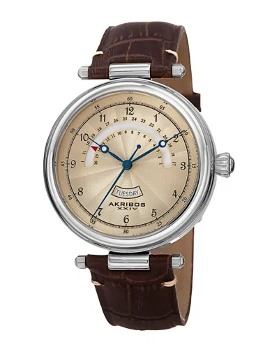 Akribos Xxiv Men's Leather Watch In Black
