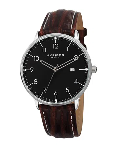 Akribos Xxiv Men's Leather Watch In Black