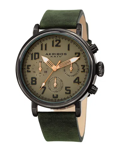 Akribos Xxiv Men's Leather Watch In Green
