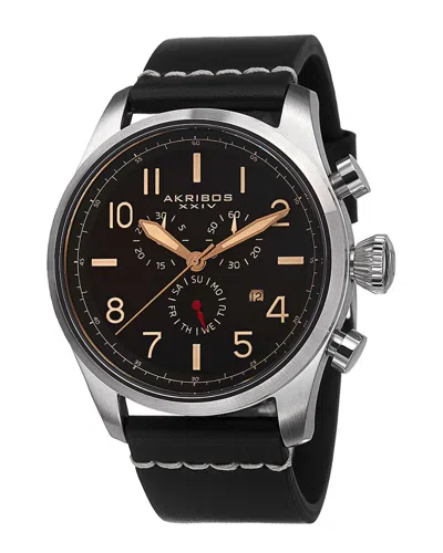 Akribos Xxiv Men's Leather Watch In Black