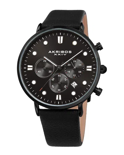 Akribos Xxiv Men's Leather Watch In Black