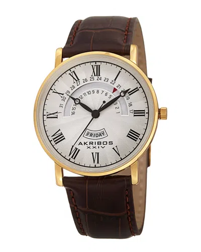 Akribos Xxiv Men's Leather Watch In Brown