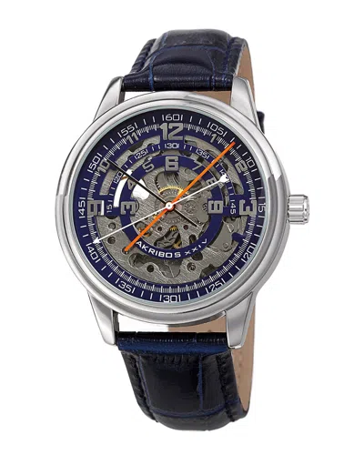 Akribos Xxiv Men's Leather Watch In Blue