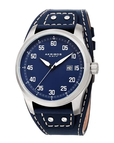 Akribos Xxiv Men's Leather Watch In Blue