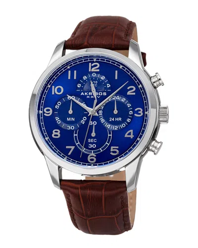 Akribos Xxiv Men's Leather Watch In Red