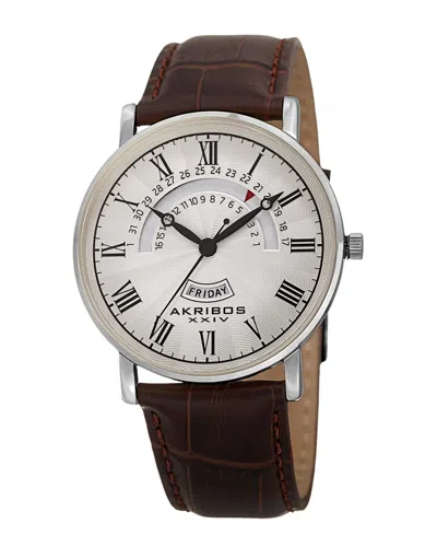 Akribos Xxiv Men's Leather Watch In Brown