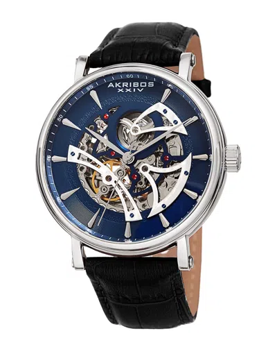 Akribos Xxiv Men's Leather Watch In Black