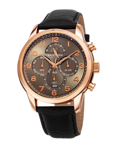 Akribos Xxiv Men's Leather Watch In Black