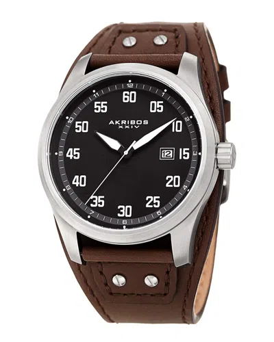 Akribos Xxiv Men's Leather Watch In Brown