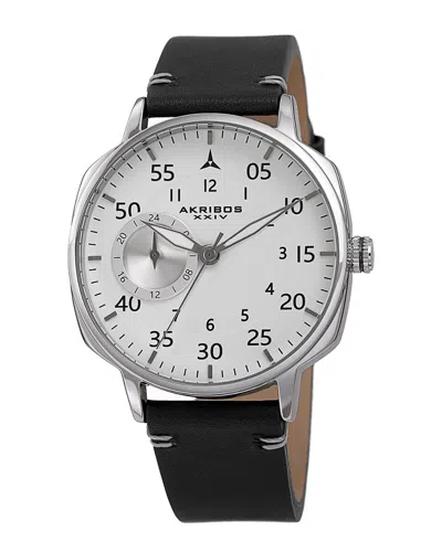 Akribos Xxiv Men's Leather Watch In Metallic