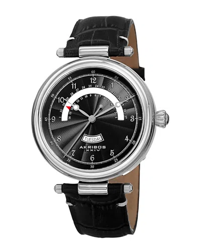 Akribos Xxiv Men's Leather Watch In Black