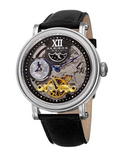 Akribos Xxiv Men's Leather Watch In Black