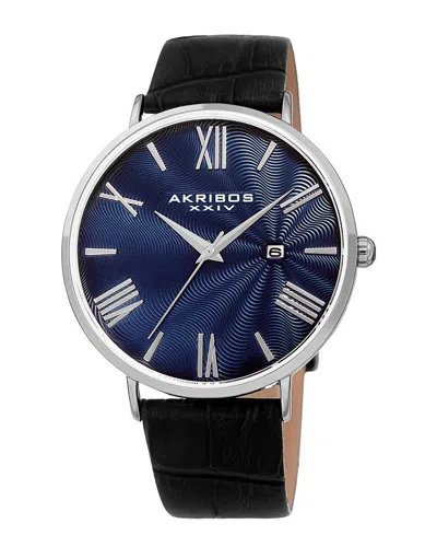 Akribos Xxiv Men's Leather Watch In Black