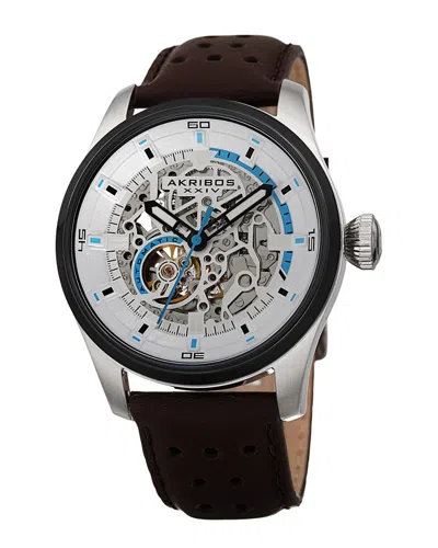 Akribos Xxiv Men's Leather Watch In Black