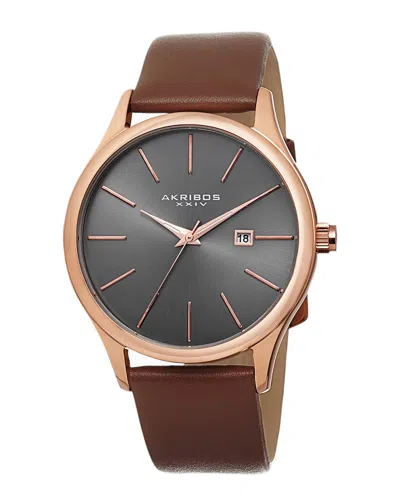 Akribos Xxiv Men's Leather Watch In Brown