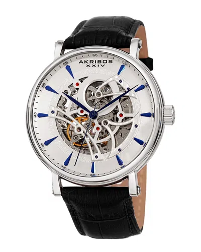 Akribos Xxiv Men's Leather Watch In Black