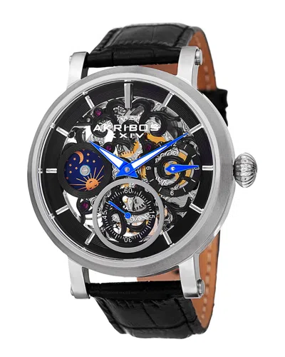 Akribos Xxiv Men's Leather Watch In Black