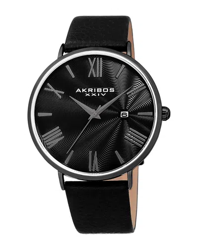 Akribos Xxiv Men's Leather Watch In Black