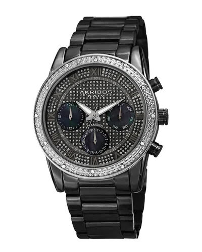 Akribos Xxiv Men's Stainless Steel Diamond Watch In Black