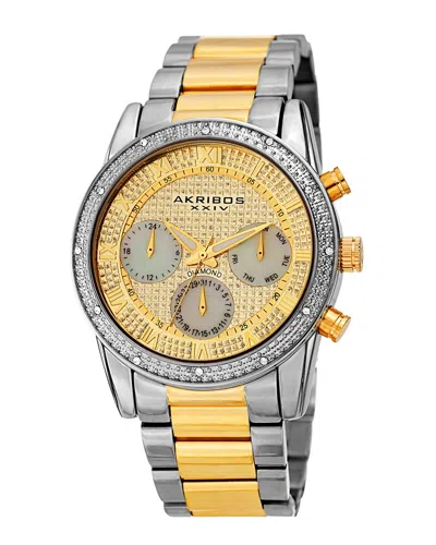 Akribos Xxiv Men's Stainless Steel Diamond Watch In Metallic