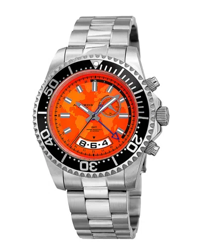 Akribos Xxiv Orange Dial Gmt Stainelss Steel Men's Watch Ak955ssor In Orange/silver Tone