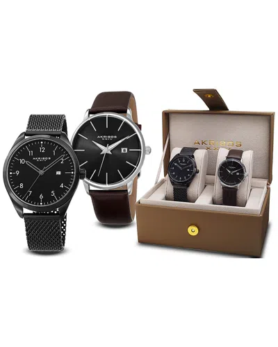 Akribos Xxiv Men's Stainless Steel Watch In Black