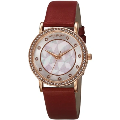 Akribos Xxiv Mother Of Pearl Dial Red Leather Ladies Watch Ak791rd